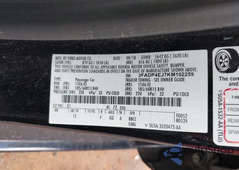 2019 Ford Fiesta Se из США, поврежденный, VIN 3FADP4EJ7KM102259